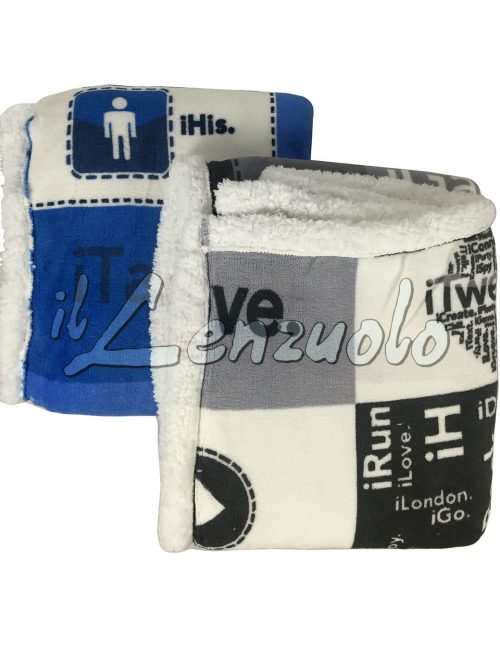 Plaid-coperta pile patchwork doppio strato con pelliccia Sherpa - immagine 2