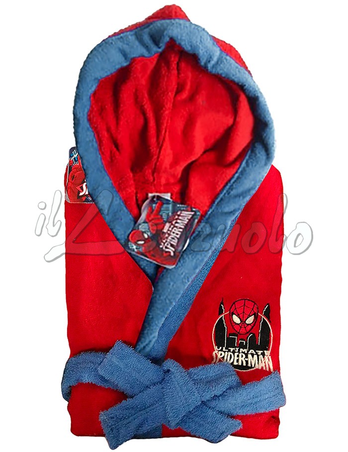 Accappatoio in spugna Spiderman Marvel con cappuccio cintura e tasche REQUETEGUAY Accappatoio Spiderman da bagno per bambini 
