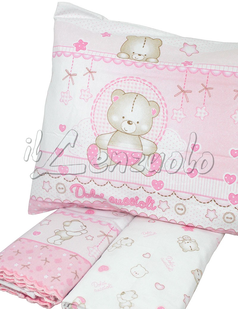 Lenzuola LETTINO BABY smerlato in flanella di puro cotone