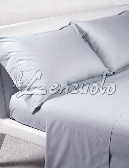 Federe In Raso Di Cotone 100% Con Triplo Volant, Made In Italy, 50x80 Cm, Colore Pearl Blue