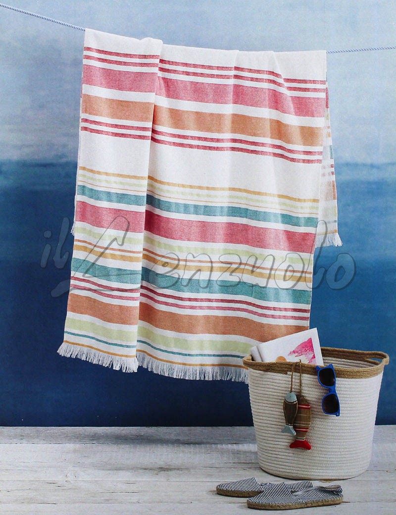 Enrico Coveri - Telo Mare In Foutà Con Frange 90x165 Cm - 100% Cotone Egiziano - Telo Spiaggia Morbido E Leggero - Colore Verde Lime - Asciugamano Firmato Di Qualità