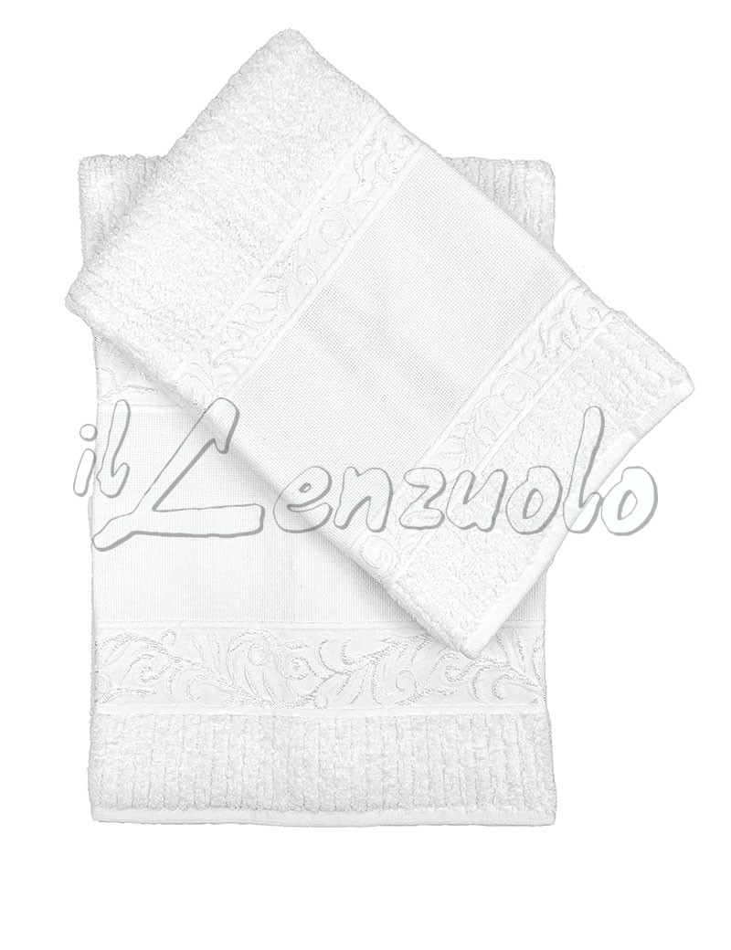 SET ASCIUGAMANI SPUGNA TELA AIDA da ricamare PUNTO CROCE 1+1 con OBLÒ VISO  E OSPITE complete di SACCO WASHY Bianco