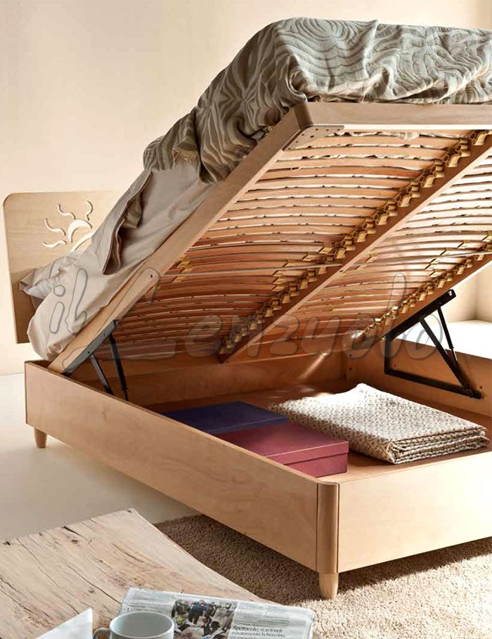 Letto contenitore in legno GEO con rete a doghe compresa