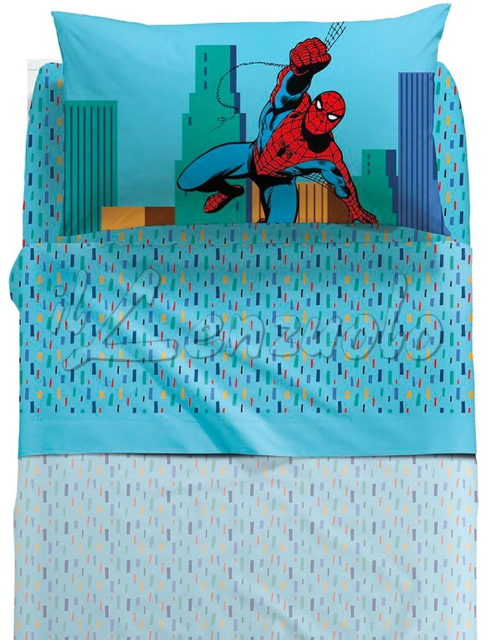 Completo Lenzuola di Flanella Marvel Caleffi Spiderman Colors-1 Piazza e Mezza