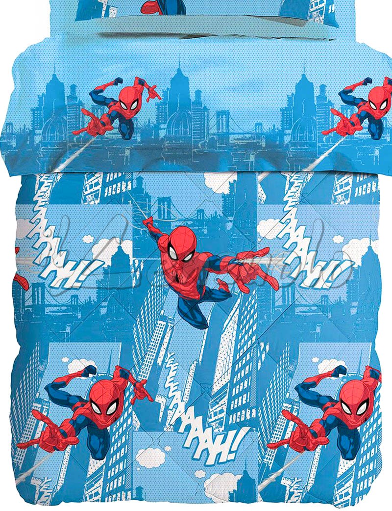 Caleffi 19284 Cotone Marvel Spider Man Citta Trapunta per Piazza e Mezza Letto Taglia Unica 
