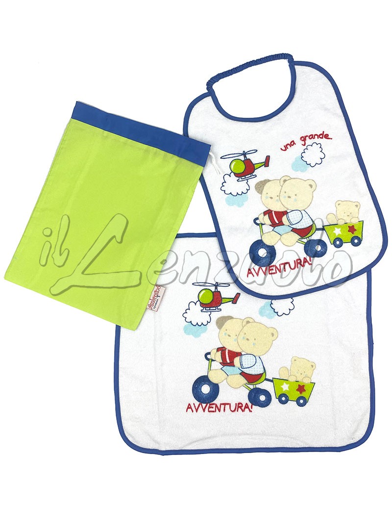 SET 3 ASCIUGAMANI ASILO bambino COCCOLE cm. 40x50 in Puro cotone 3 PEZZI  BAMBINO MASCHIO