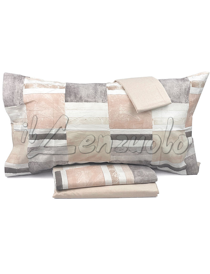 Completo Lenzuola Bassetti Una Piazza E Mezza – Lenzuolo Sotto + Sopra + Federa, Design Geometrico, Colore Rosa